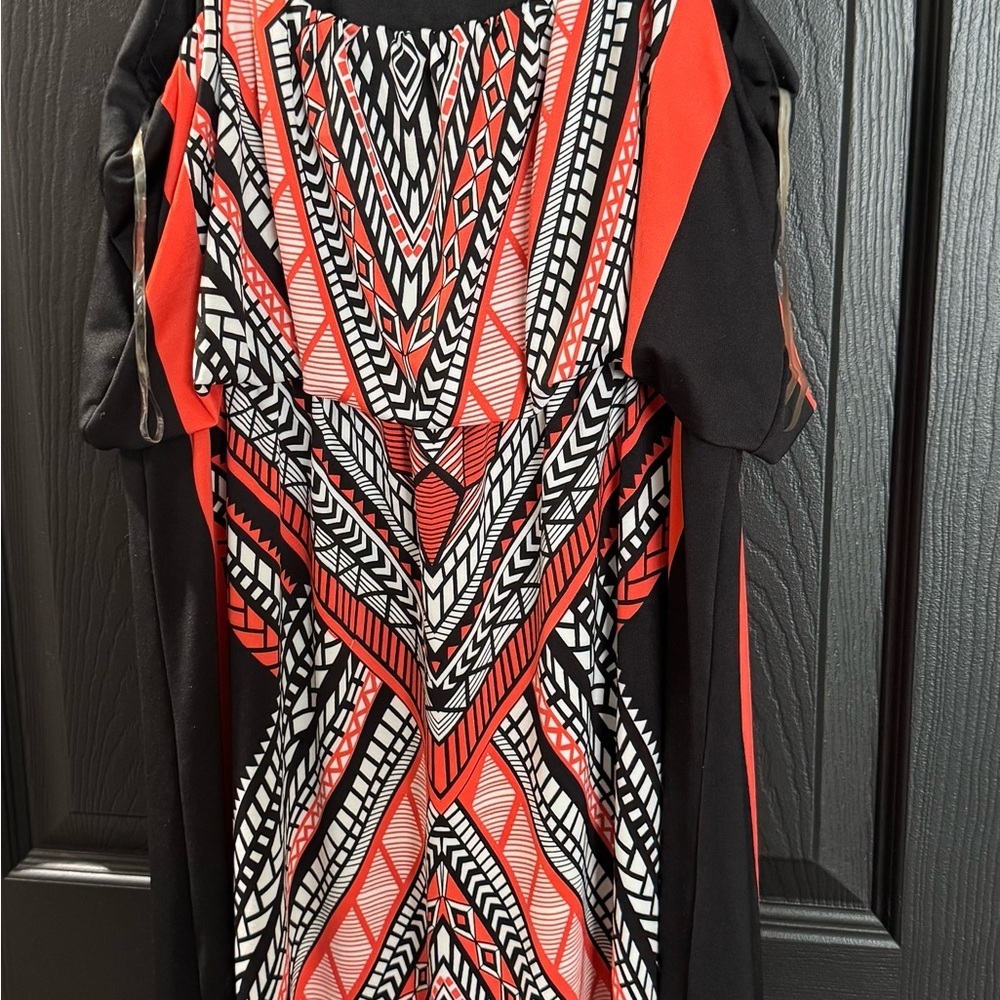 Magic Red and Black Geometric Long Sleeve Dress